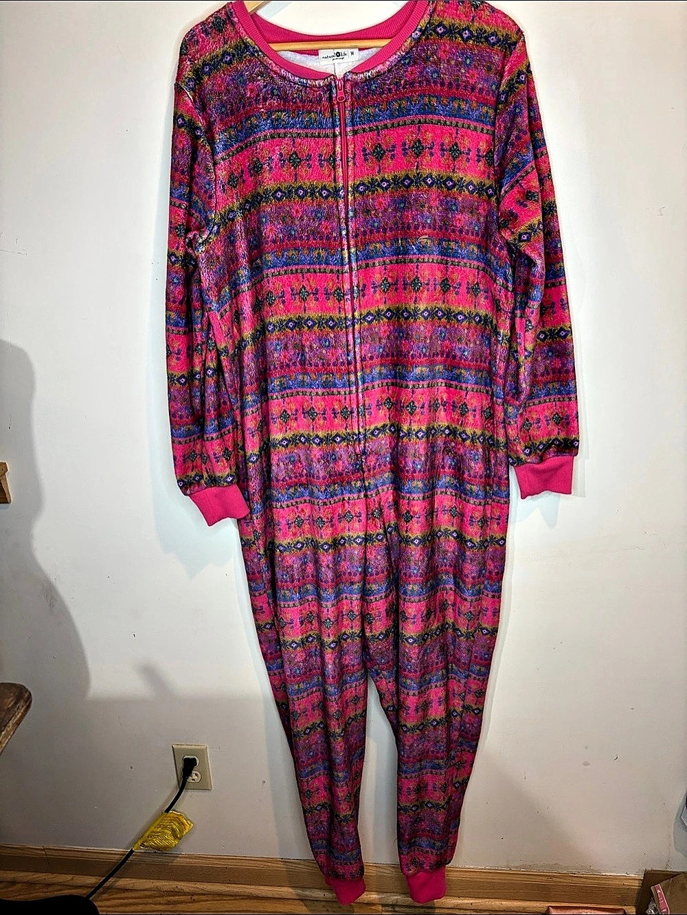 Natural Life Fleece Onesie Pajamas Pink & Blue Medium